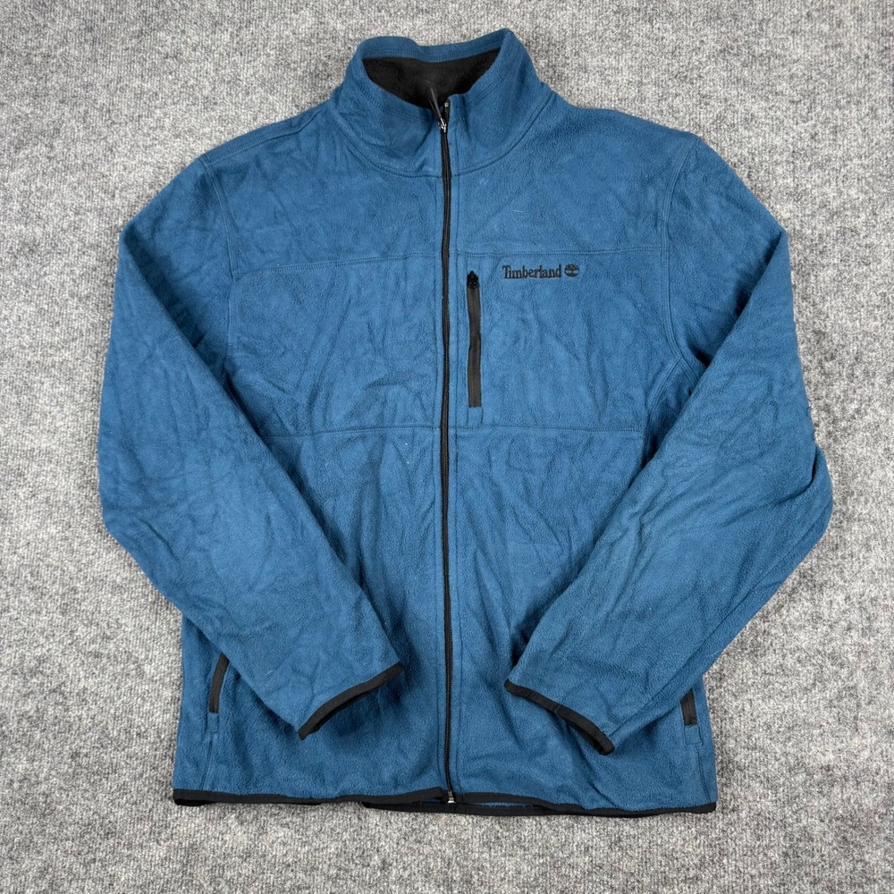 Timberland Fleece Jacket Mens Size L Blue Full Zip Outdoor Mock Neck Fair
